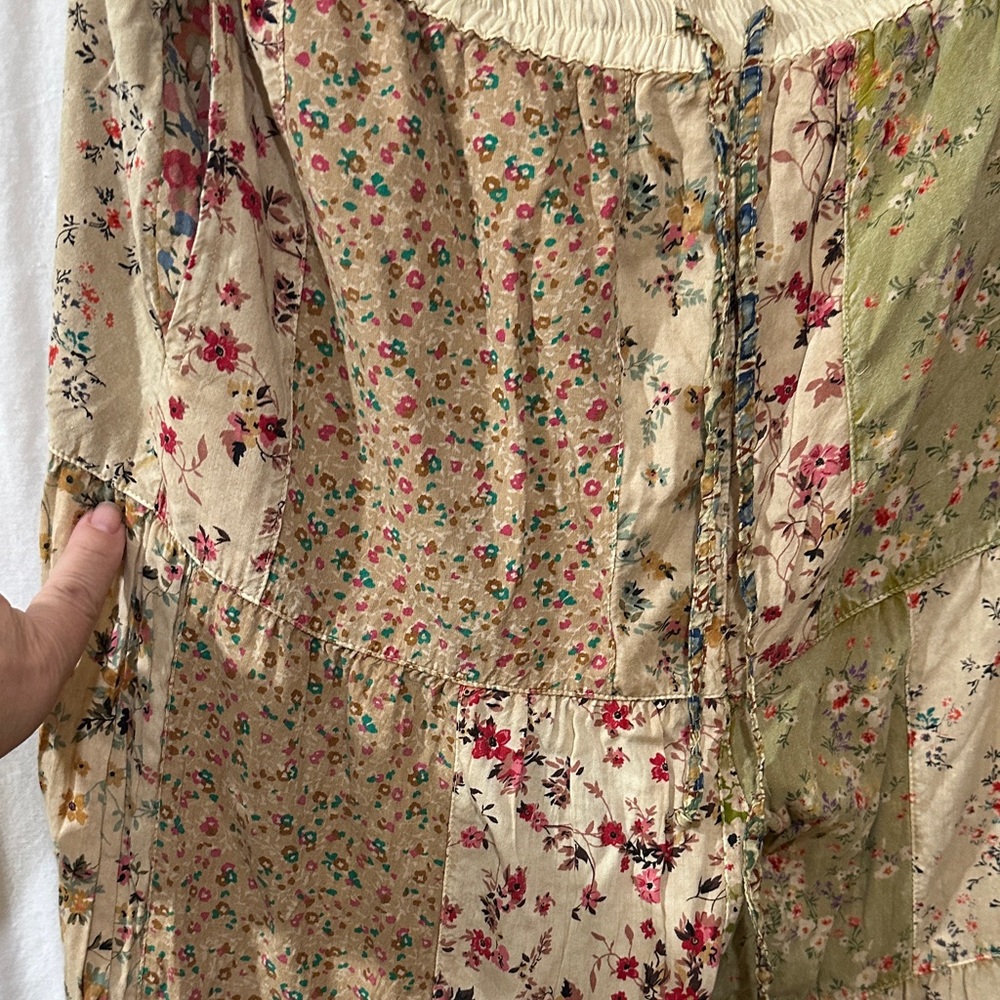 Young Threads Floral Patchwork Bohemian pants in Cream and Green - Picture 10 of 11